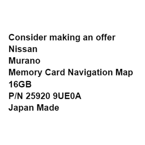 Nissan Murano Memory Card Navigation Map 16GB Part Number 25920 9UE0A - Picture 2 of 5